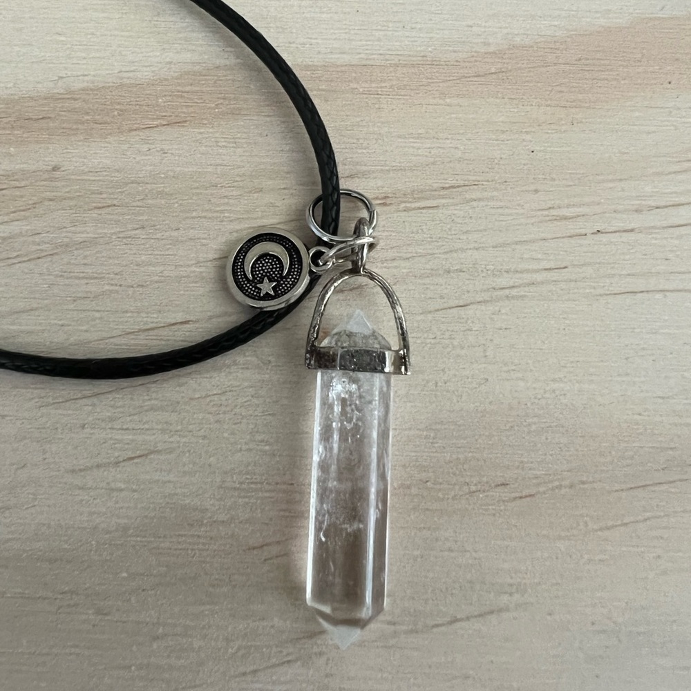 Quartz Crystal Necklace with Moon 🌙 & Star ⭐️ Charm - Picture 4 of 4